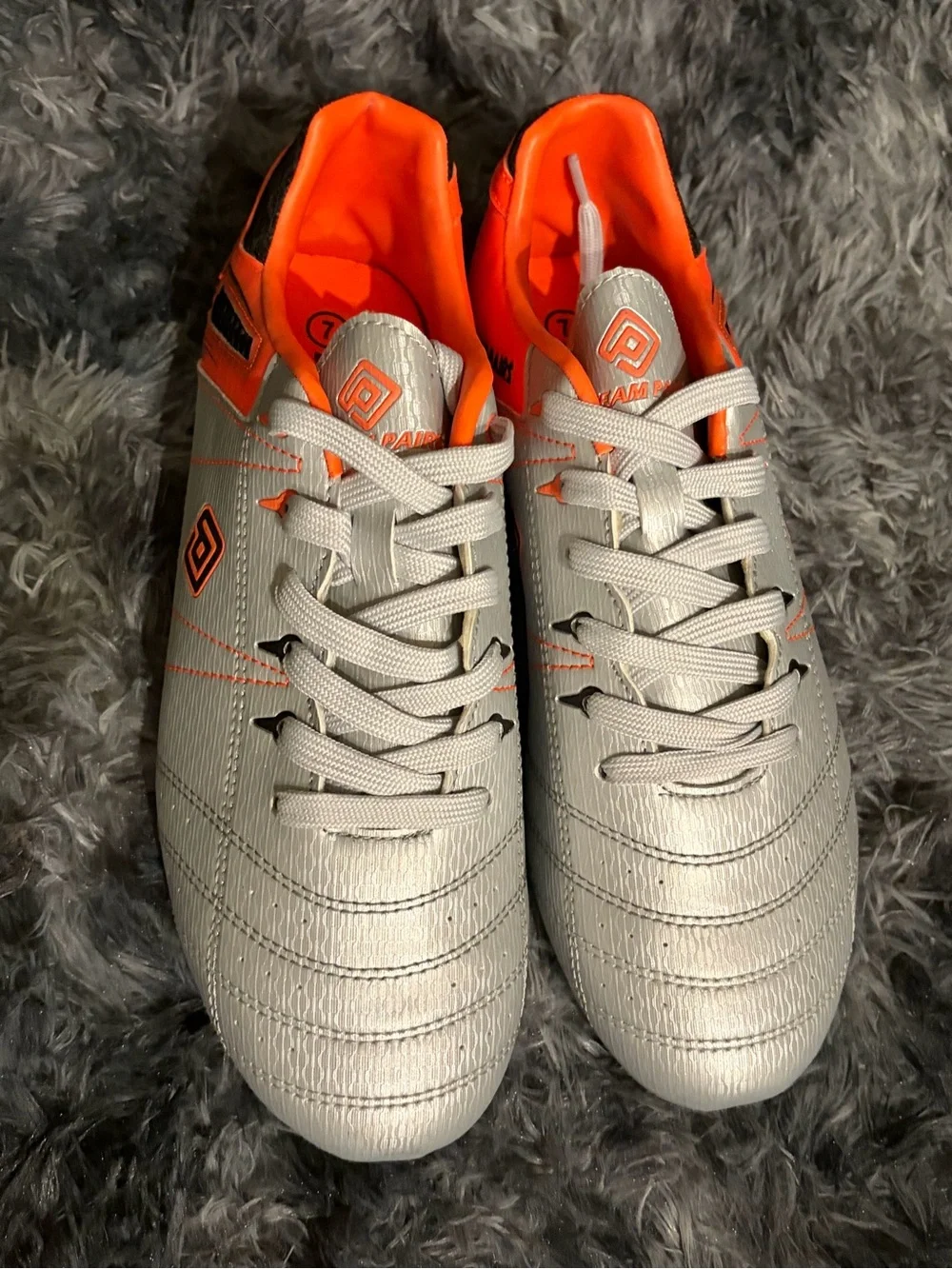 Youth Silver and Orange Soccer Shoes - Lightweight Performance